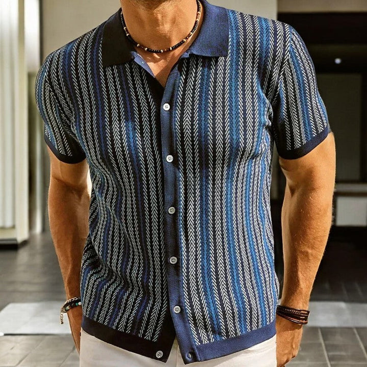 Theo | Herren Kurzarmhemd mit Knopfleiste und Streifenmuster