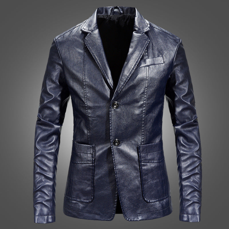 Herren Lederjacke Slim Fit mit Anzugkragen in Schwarz