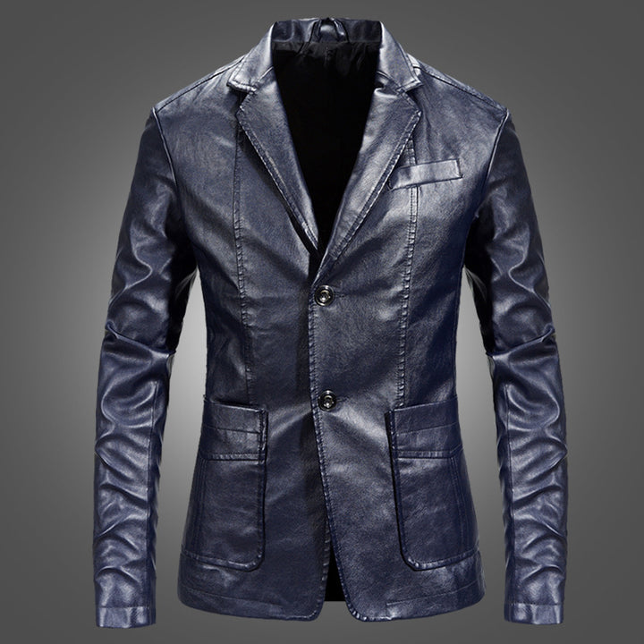 Herren Lederjacke Slim Fit mit Anzugkragen in Schwarz