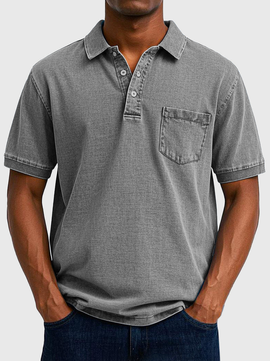 Kian | Herren Denim Polo mit Brusttasche