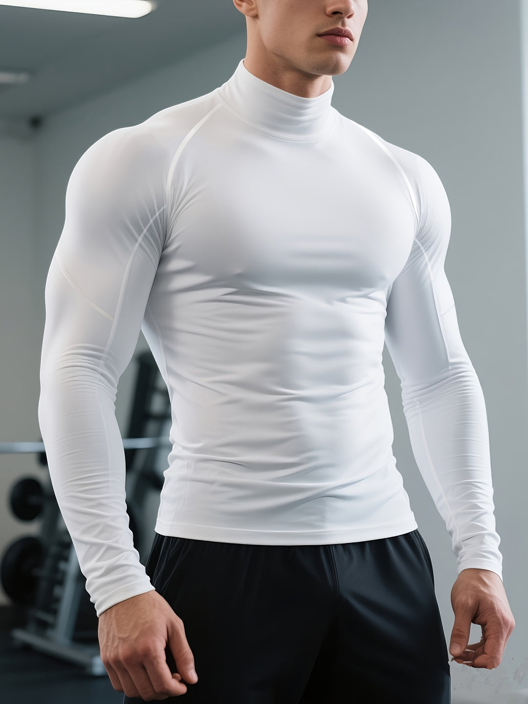 SwissFellas Herren Kompressionsshirt mit Langarm und Stehkragen, schmale Passform