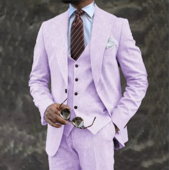 Rosa dreiteiliger Herrenanzug mit Weste Jacke und Hose