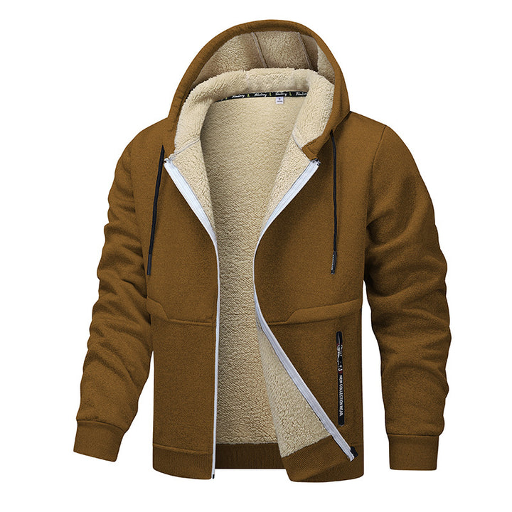 Herren Kapuzenjacke mit Sherpa-Futter und Reissverschluss in Schwarz