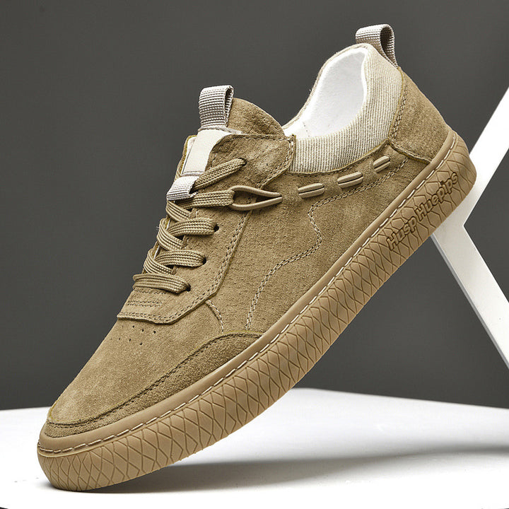 Herren Low Top Ledersneaker in Sand und Khaki