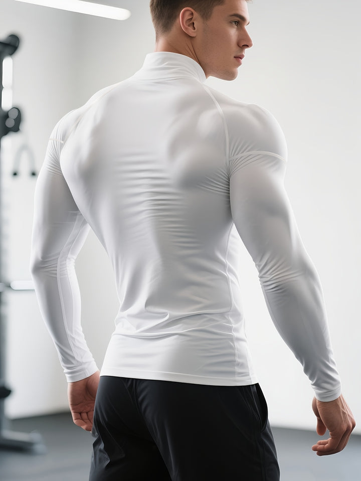 SwissFellas Herren Kompressionsshirt mit Langarm und Stehkragen, schmale Passform