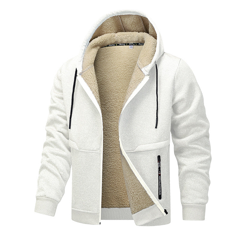 Herren Kapuzenjacke mit Sherpa-Futter und Reissverschluss in Schwarz