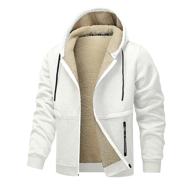 Herren Kapuzenjacke mit Sherpa-Futter und Reissverschluss in Schwarz