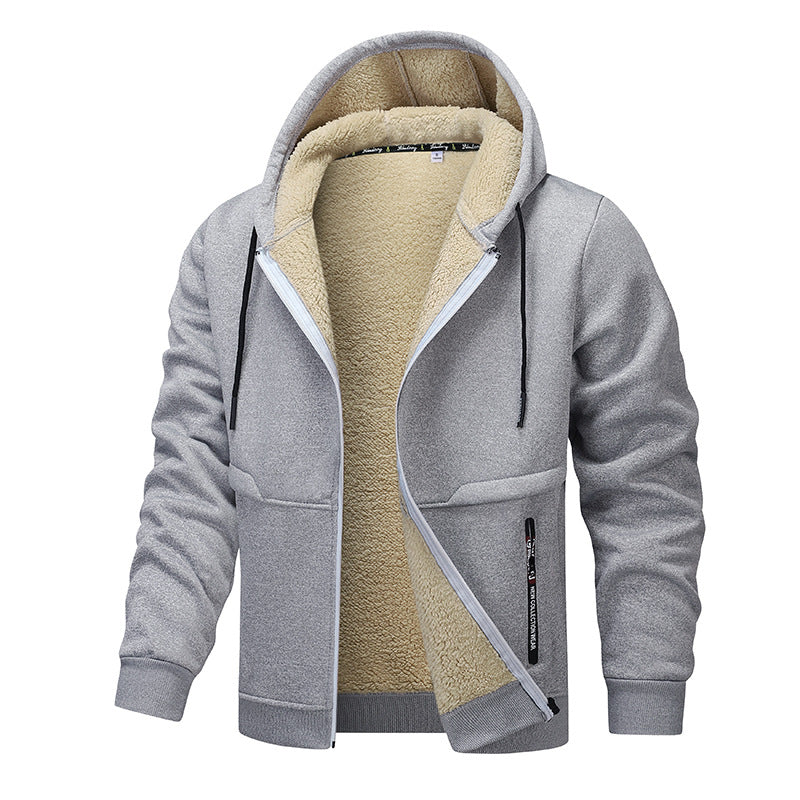 Herren Kapuzenjacke mit Sherpa-Futter und Reissverschluss in Schwarz