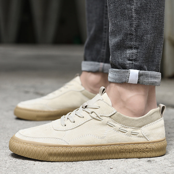 Herren Low Top Ledersneaker in Sand und Khaki