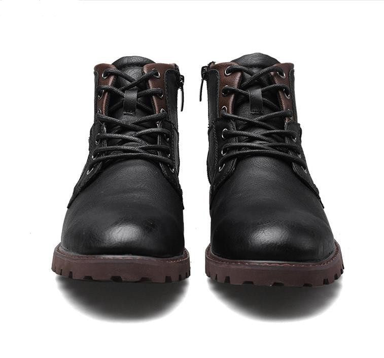Herren Motorradstiefel in Schwarz und Braun mit Gürtelschnalle