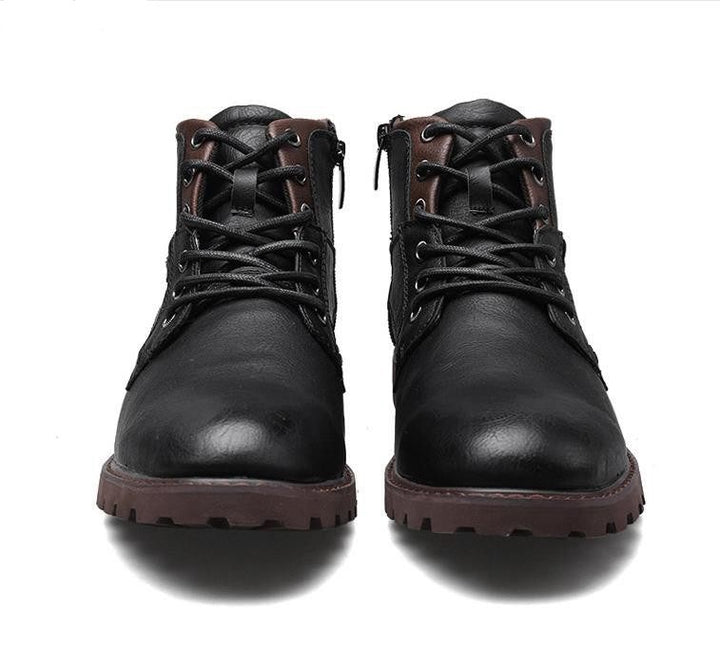 Herren Motorradstiefel in Schwarz und Braun mit Gürtelschnalle