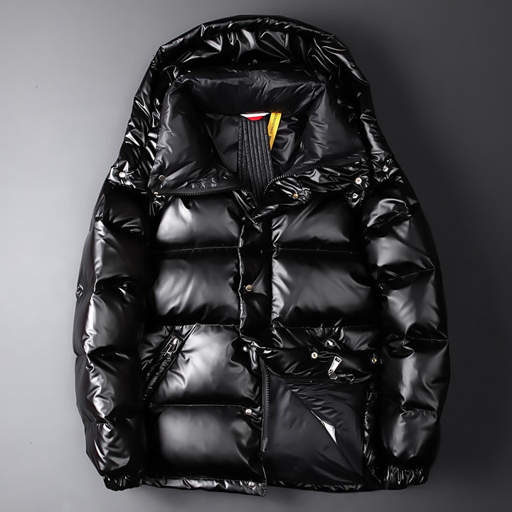 Herren Daunenjacke mit glänzender Optik in Schwarz