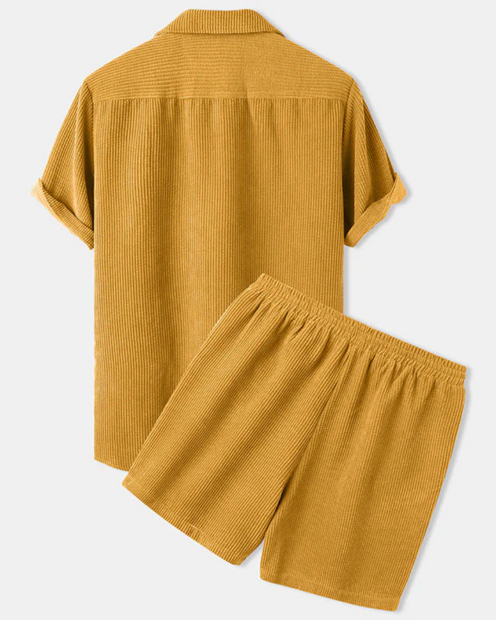 Herren Zweiteiler | Strukturiertes Kurzarmhemd und Shorts | Smart-Casual Sommer-Look