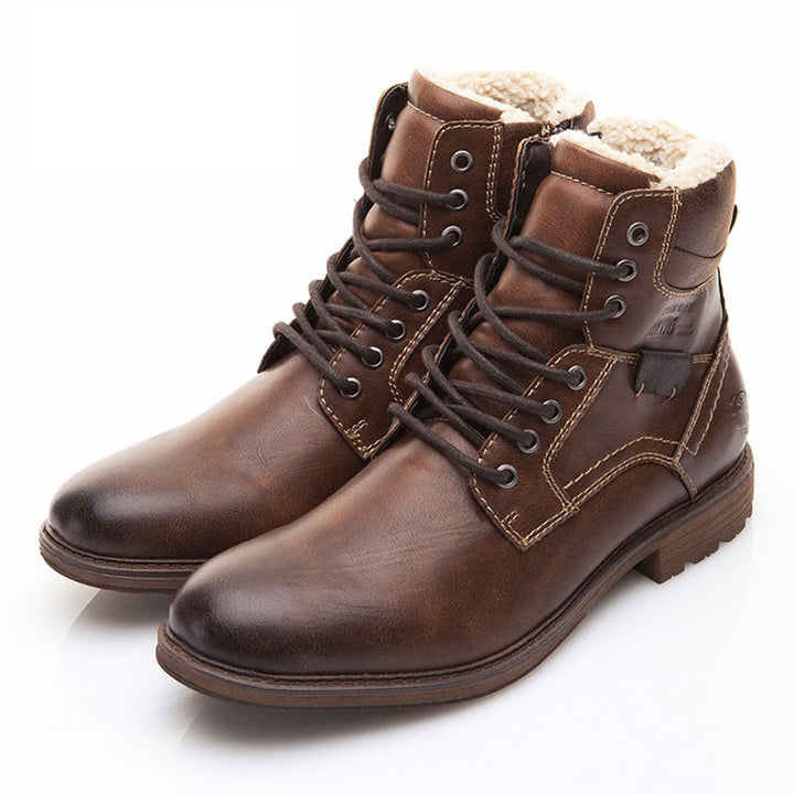 Herren Winterstiefel mit Plüschfutter in Schwarz und Braun