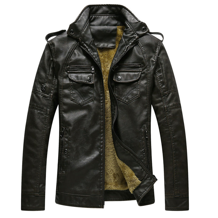 Herren Lederjacke im Retro-Look mit Stehkragen