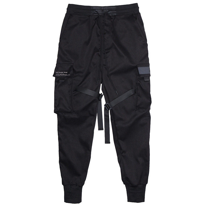 Schwarze Cargohose Herren mit Gummizug und Taschen