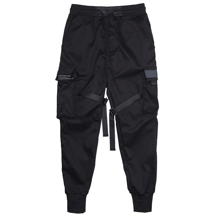 Schwarze Cargohose Herren mit Gummizug und Taschen