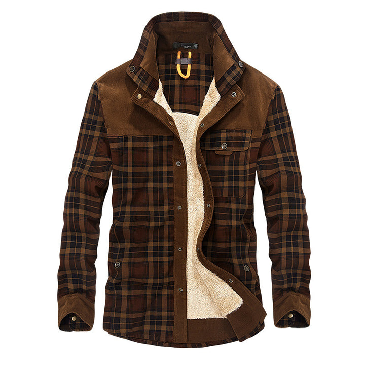 Herren Winterjacke kariert aus Baumwolle in Armeegrün