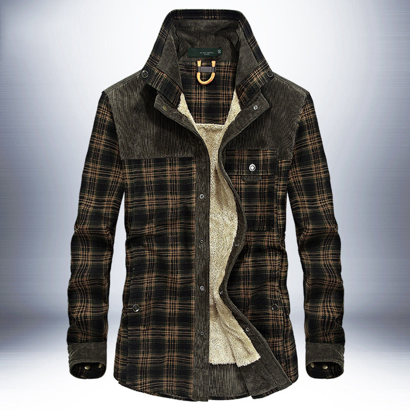 Herren Winterjacke kariert aus Baumwolle in Armeegrün