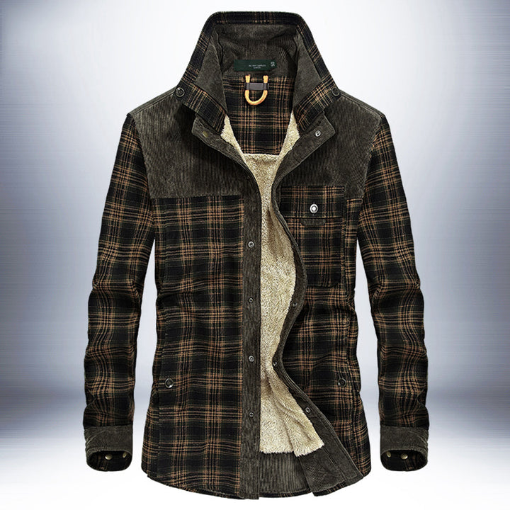 Herren Winterjacke kariert aus Baumwolle in Armeegrün