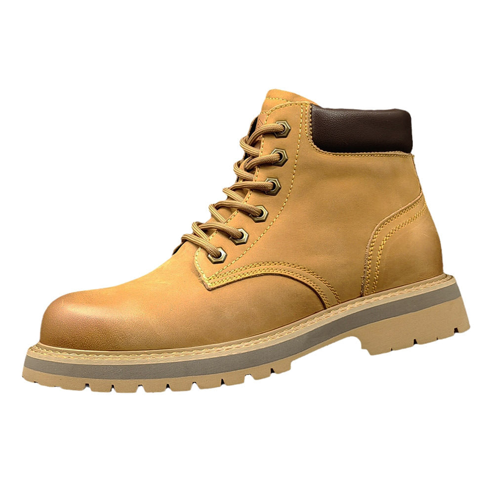 Herren Lederstiefel gelb mit Schnürung und Plateausohle