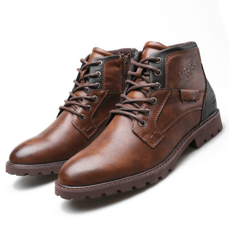 Herren Winterstiefel mit Plüschfutter in Schwarz und Braun