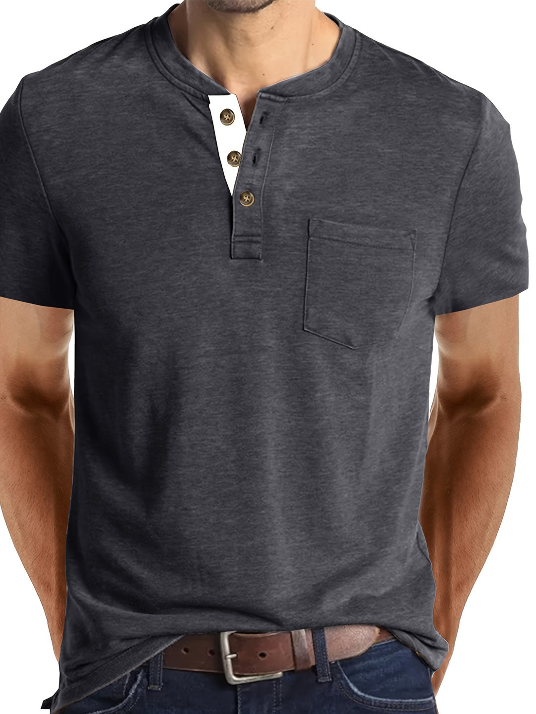 SwissFellas Herren Henley T-Shirt mit Kurzarm und Knopfleiste, reguläre Passform