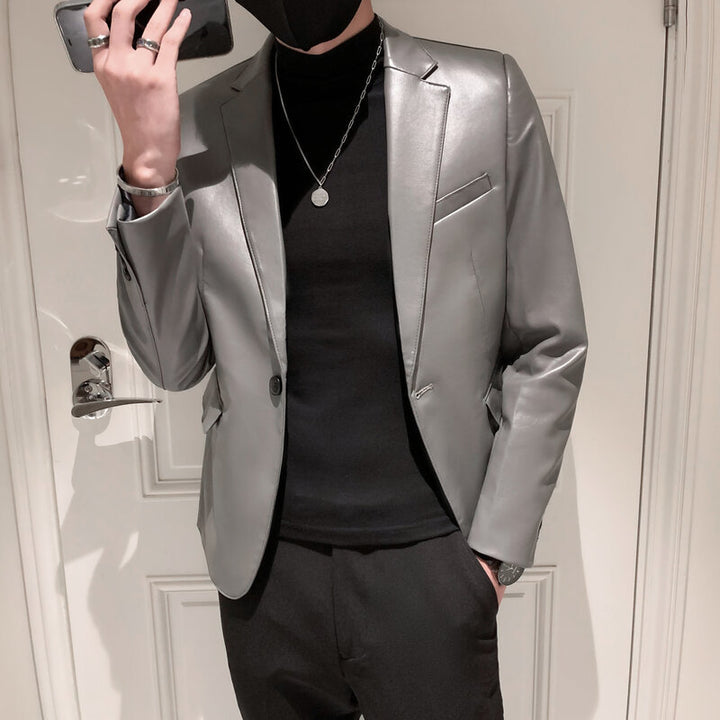 Herren Lederjacke mit Stehkragen in Schwarz im Slim Fit