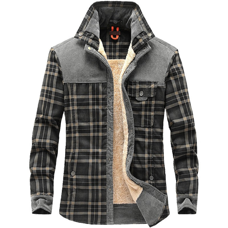 Herren Winterjacke kariert aus Baumwolle in Armeegrün
