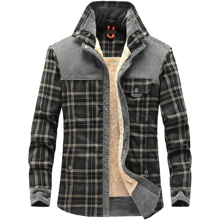 Herren Winterjacke kariert aus Baumwolle in Armeegrün