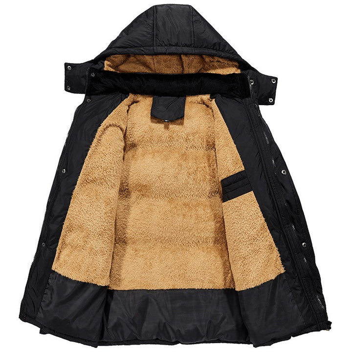 Schwarze Winterjacke Herren mit Kapuze und Plüschfutter
