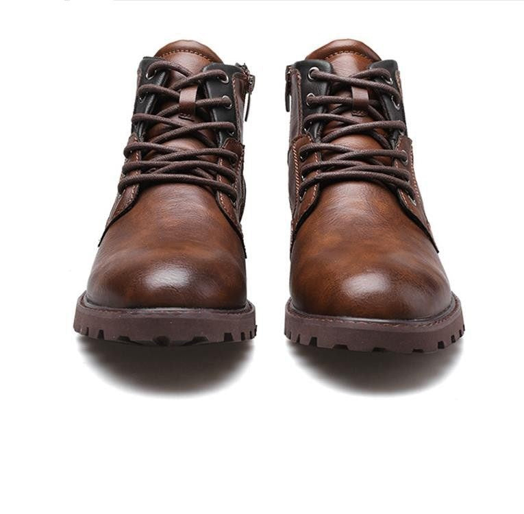Herren Motorradstiefel in Schwarz und Braun mit Gürtelschnalle