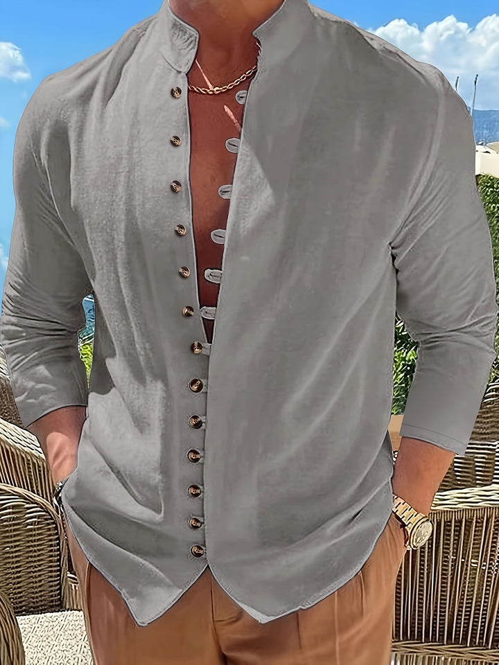 SwissFellas Herren Henley Hemd mit Langarm und Knopfleiste, reguläre Passform