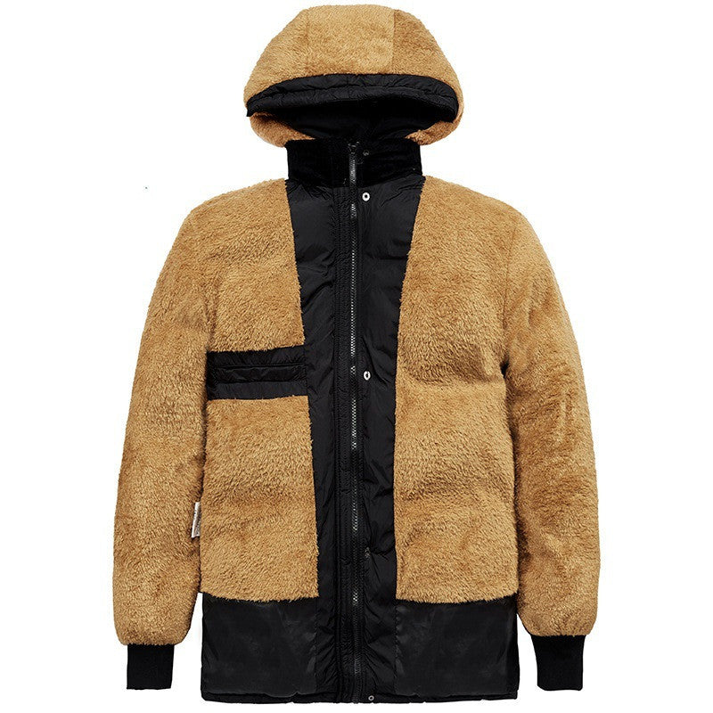Schwarze Winterjacke Herren mit Kapuze und Plüschfutter