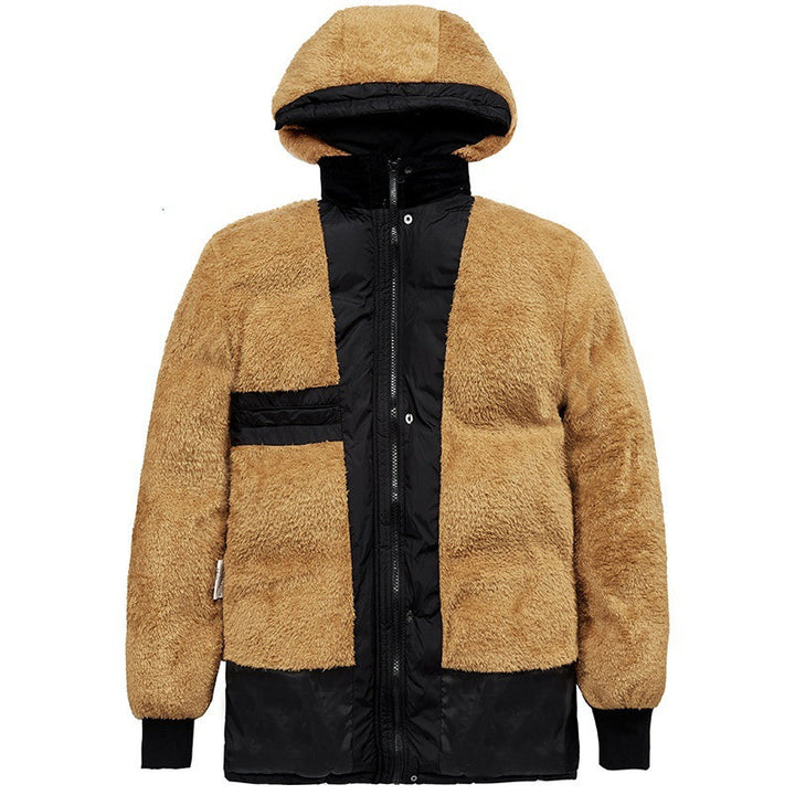 Schwarze Winterjacke Herren mit Kapuze und Plüschfutter