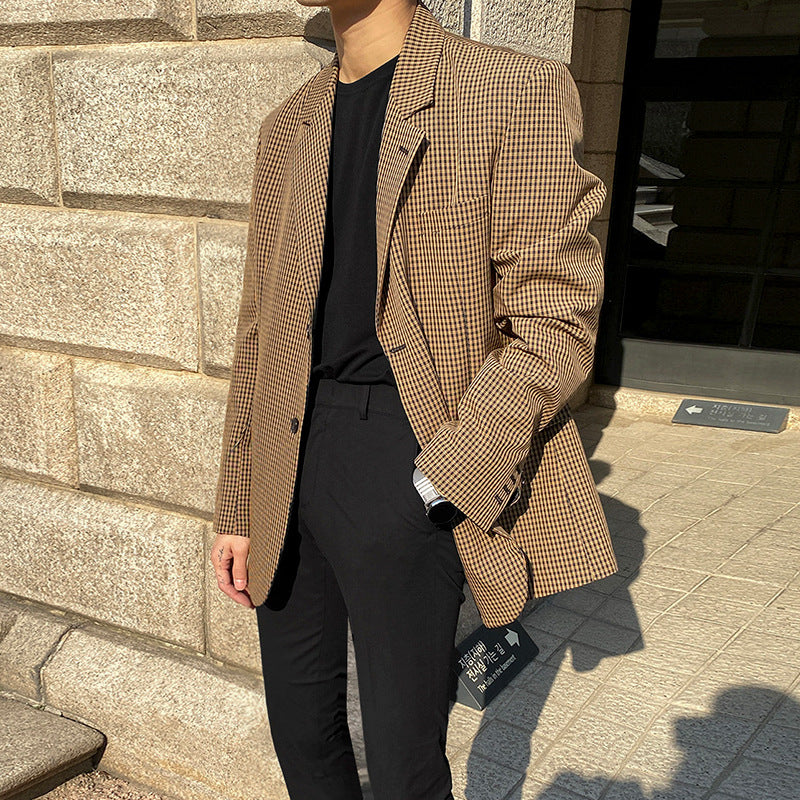 Karierter Herrenblazer Baumwolle Casual Frühlingsjacke für Männer
