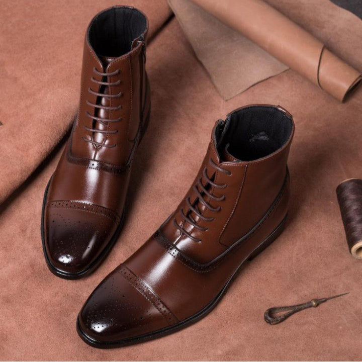 Herren Winterstiefel aus Leder in Dunkelbraun mit hohem Schaft