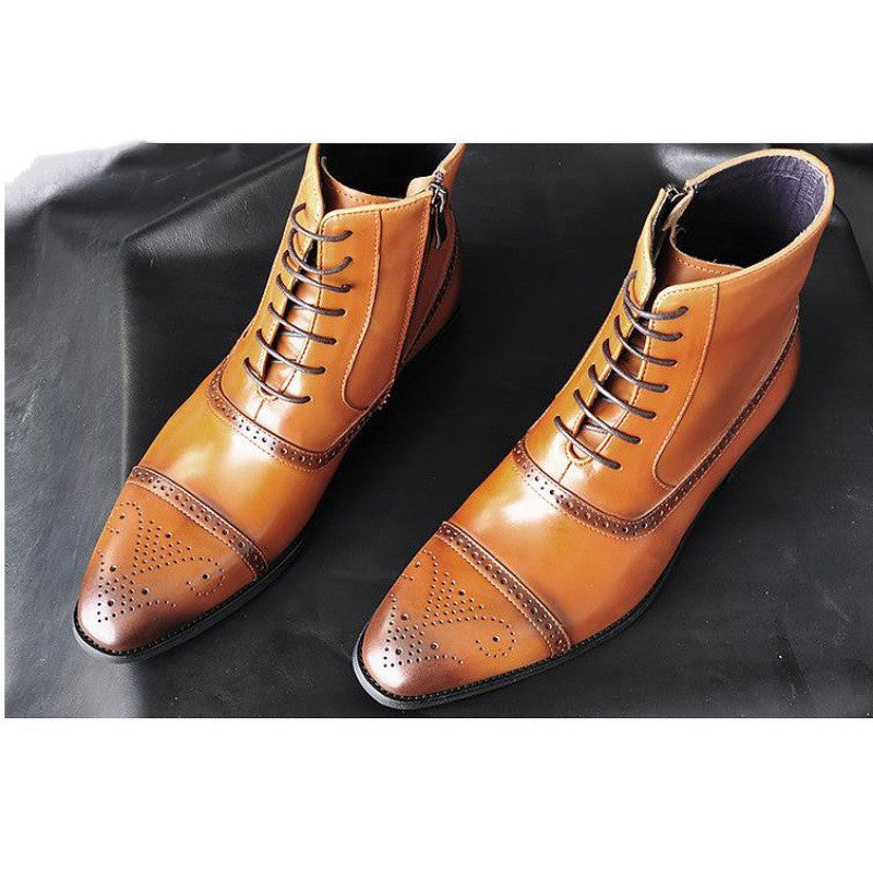 Herren Winterstiefel aus Leder in Dunkelbraun mit hohem Schaft
