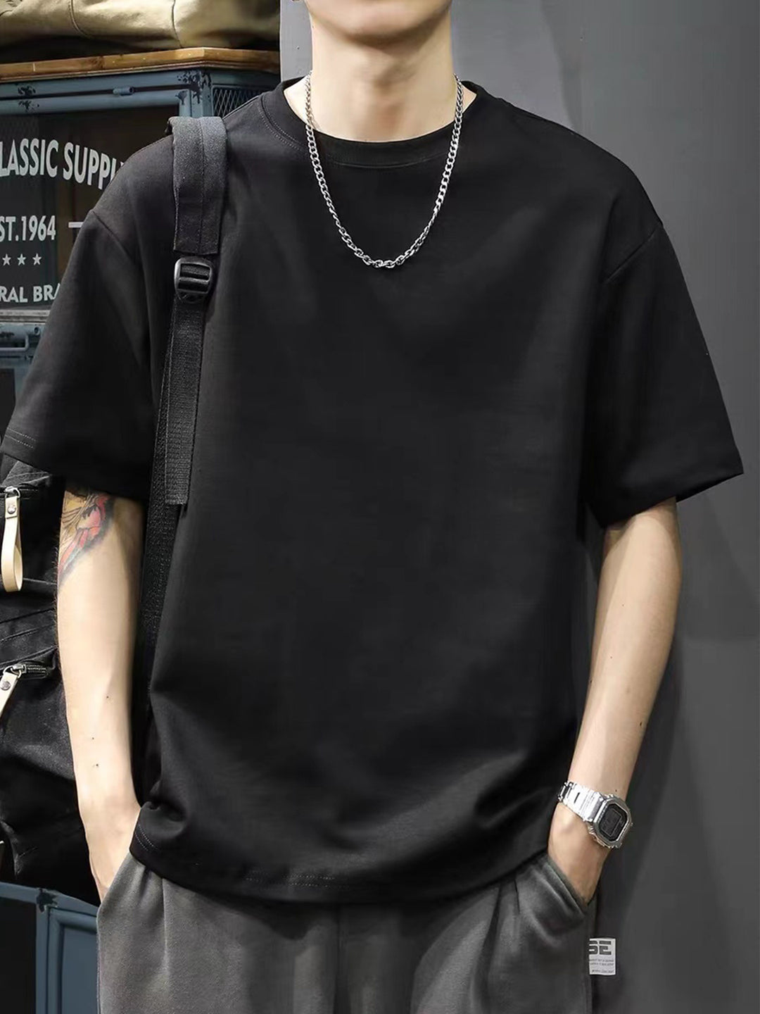 SwissFellas Herren Oversize T-Shirt mit Rundhalsausschnitt, lockere Passform