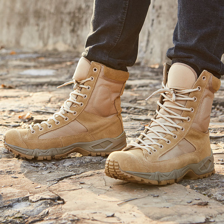 Herren Militärstiefel aus Stoff in Schwarz und Sandfarben