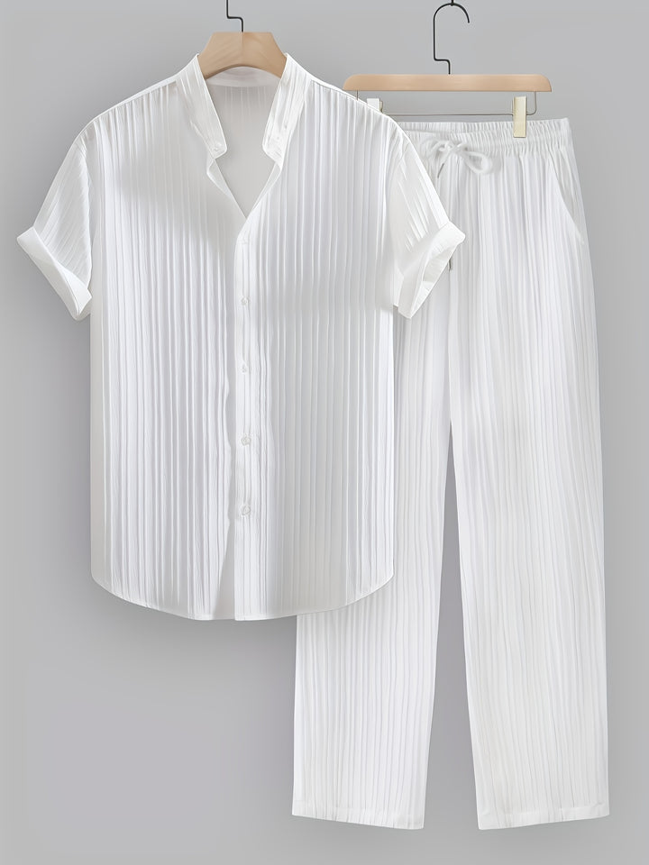 SwissFellas Herren Zweiteiler-Set mit Kurzarmhemd und langer Hose, reguläre Passform