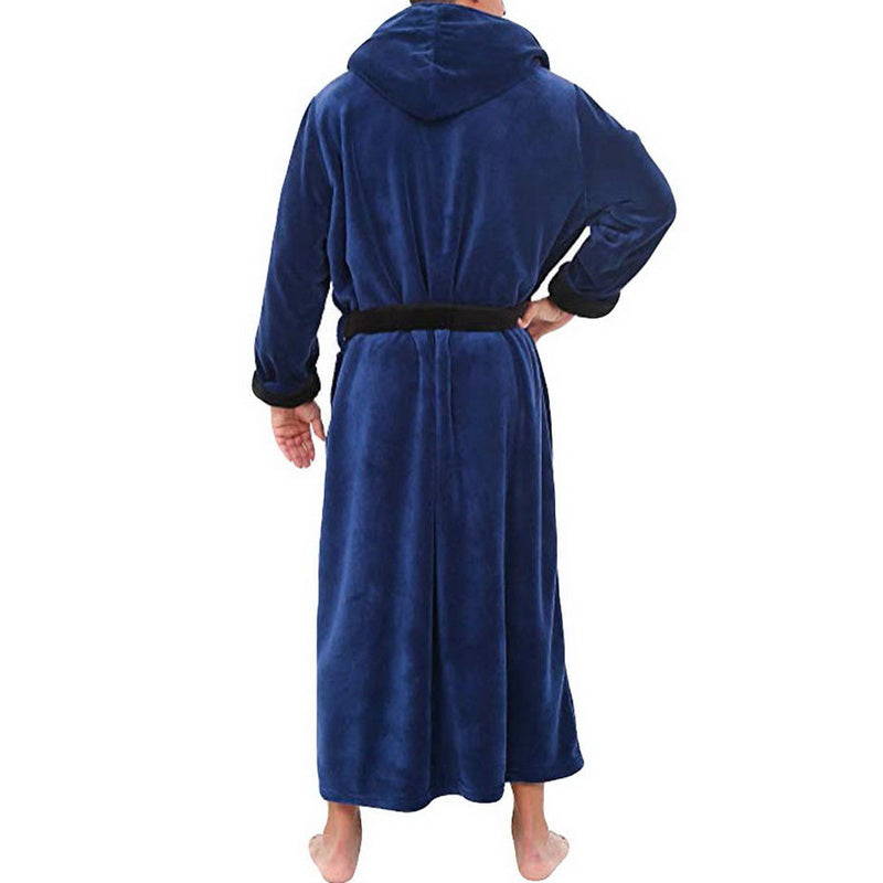 Herren Bademantel aus Flanell mit Kapuze in Schwarz