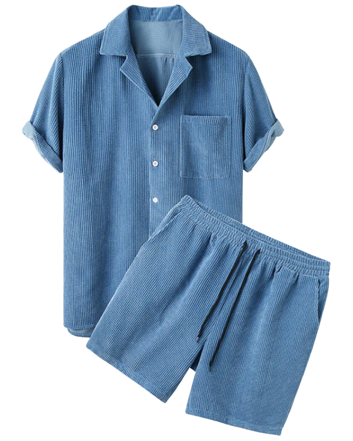 Herren Zweiteiler | Strukturiertes Kurzarmhemd und Shorts | Smart-Casual Sommer-Look