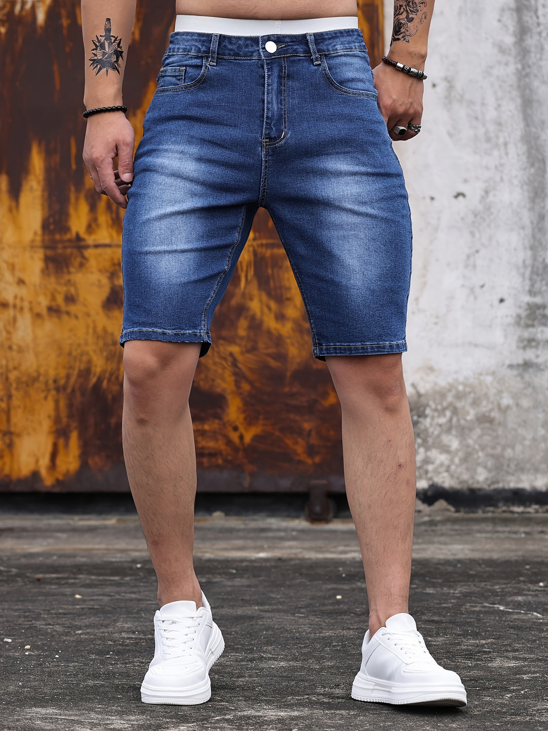 SwissFellas Herren Denim-Style Shorts mit Five-Pocket-Design, schmale Passform