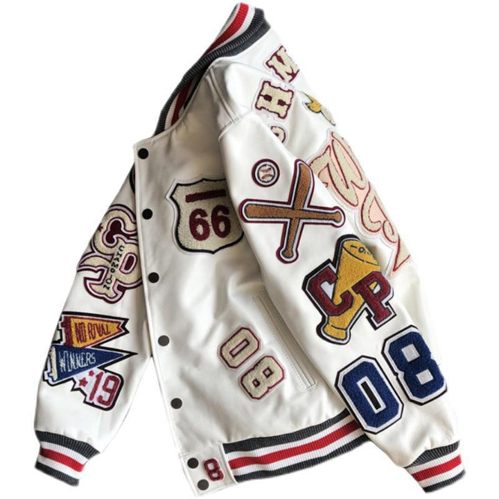 Herren Lederbomberjacke mit Stehkragen in Weiss