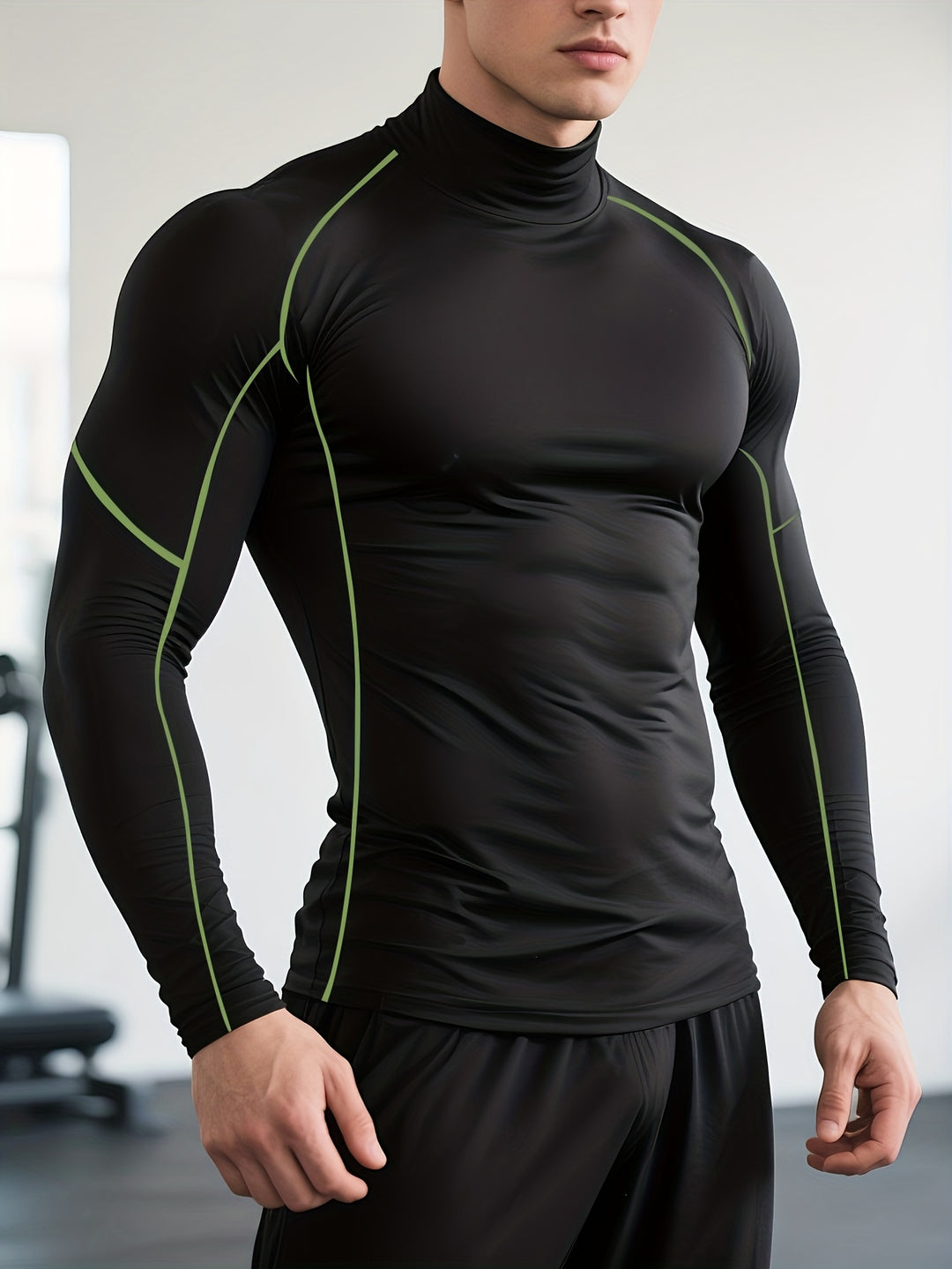 SwissFellas Herren Kompressionsshirt mit Langarm und Stehkragen, schmale Passform