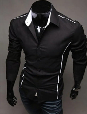 Herren Langarmhemd Slim Fit in Schwarz