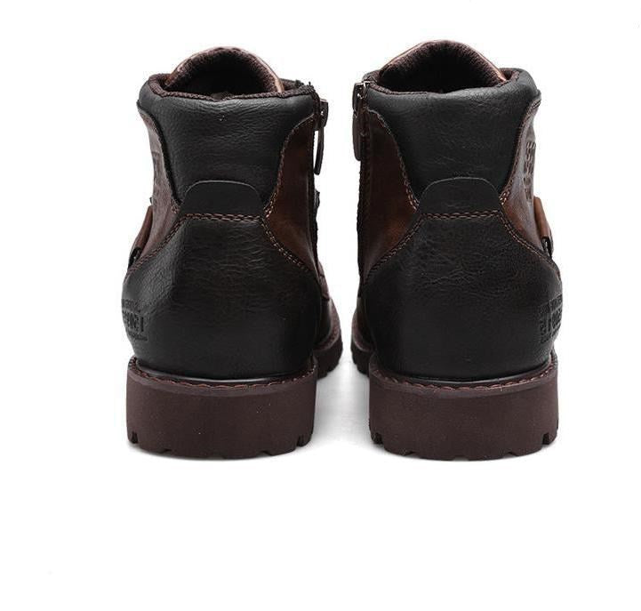 Herren Motorradstiefel in Schwarz und Braun mit Gürtelschnalle