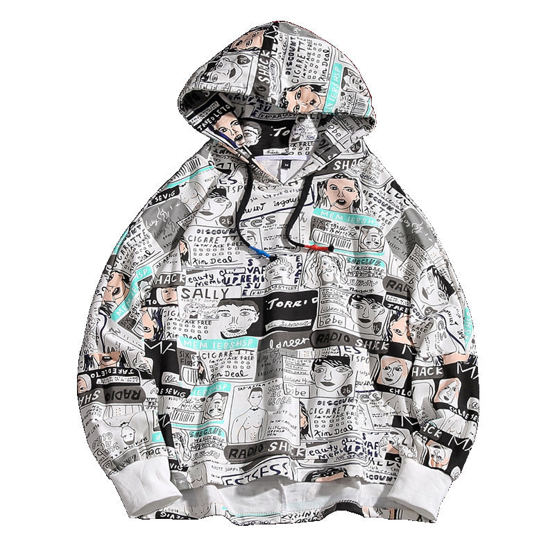 Oversized Hoodie Herren mit Print in Schwarz Rot und Gelb