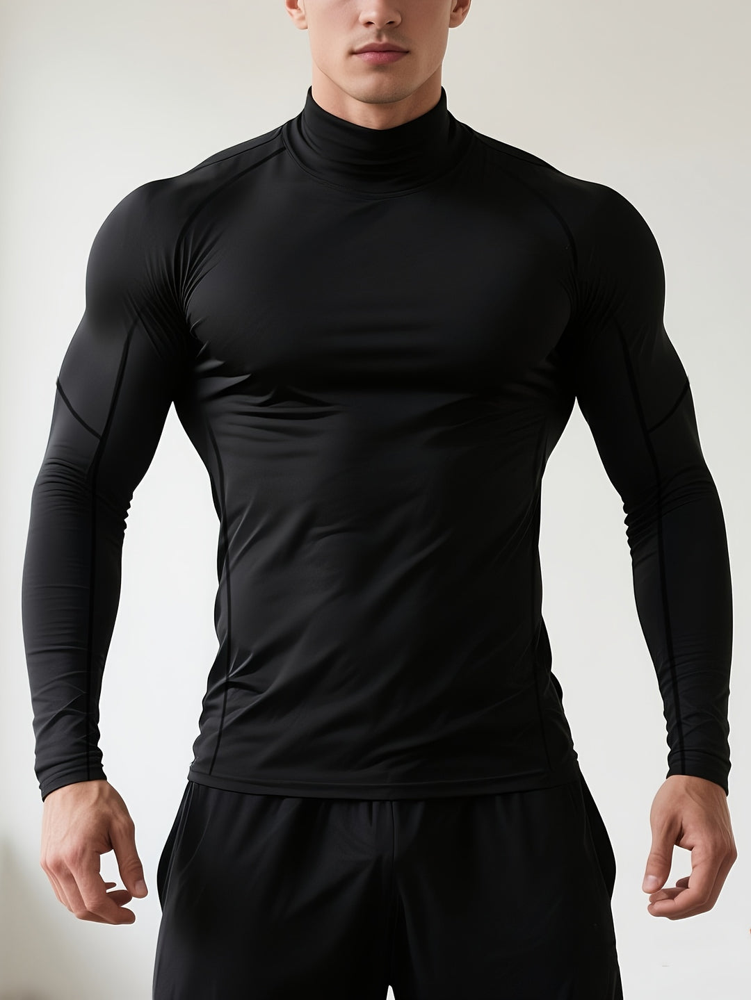 SwissFellas Herren Kompressionsshirt mit Langarm und Stehkragen, schmale Passform